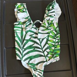 Leaf Print Ruffle Swimsuit Set Parent-child two-piece set